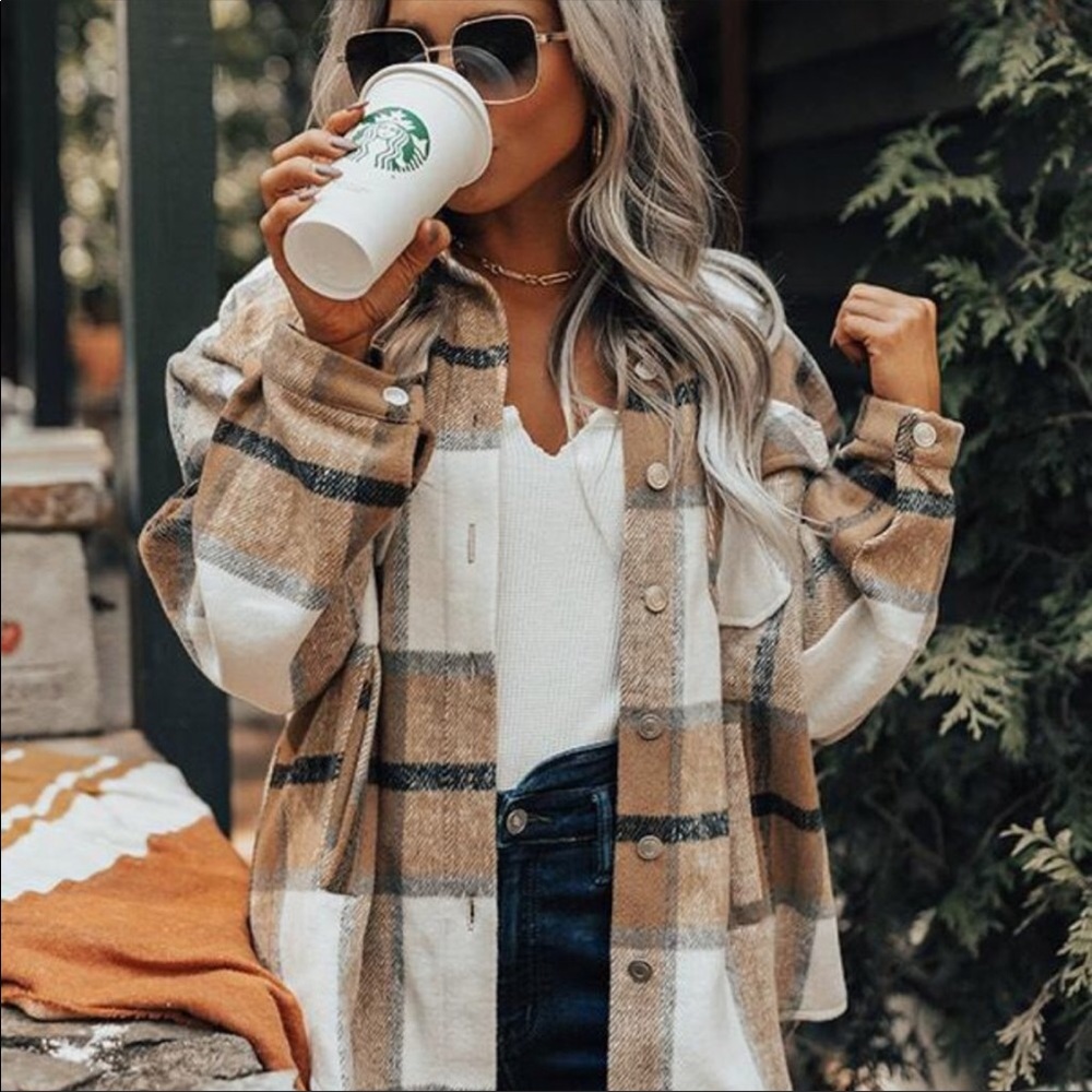 Tan Checker Plaid Flannel Jacket - Picture 2 of 5
